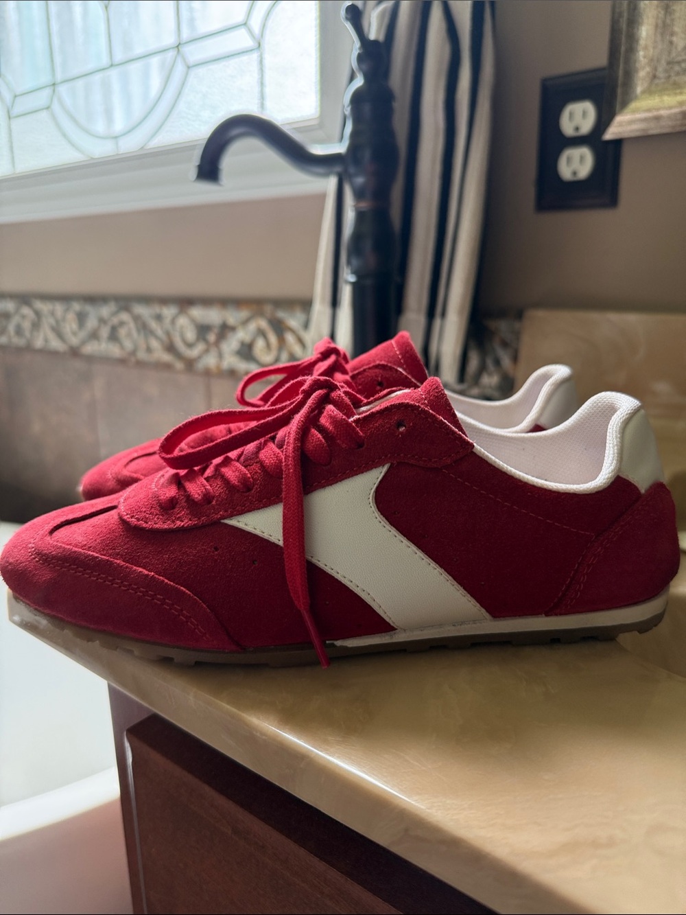 Mila Paoli Red and White Low-Profile Women's Sneakers